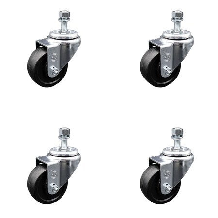 Service Caster 3.5 Inch SS Soft Rubber Wheel Swivel 1/2 Inch Threaded Stem Caster Set SCC SCC-SSTS20S3514-SRS-121315-4